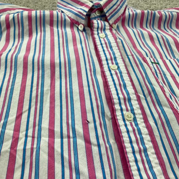 Vintage 90s Tommy Hilfiger Shirt Adult Large L Pink White Stripe Button Up Men - Picture 6 of 12